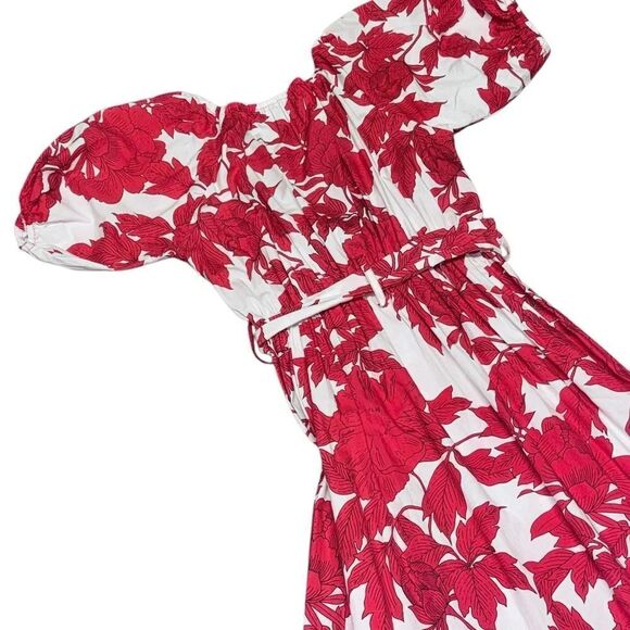 NWOT women’s LUSANA LEETA BELTED Rosa Reed & white floral midi DRESS xs small - Picture 7 of 10